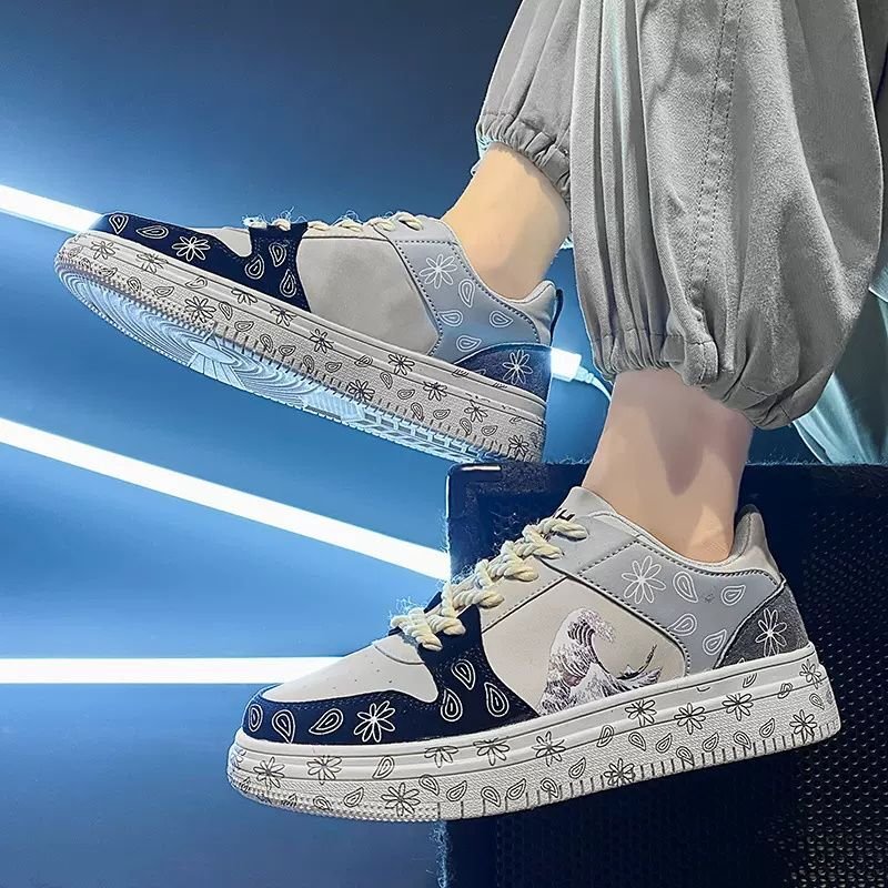 画像4: Men's Paisley bandana pattern & Ukiyo-e heart print LACE-UP SNEAKERS shoes  ユニセックス男女兼用ペイズリーバンダナ柄&浮世絵レースアップ スニーカー カジュアル シューズ (4)