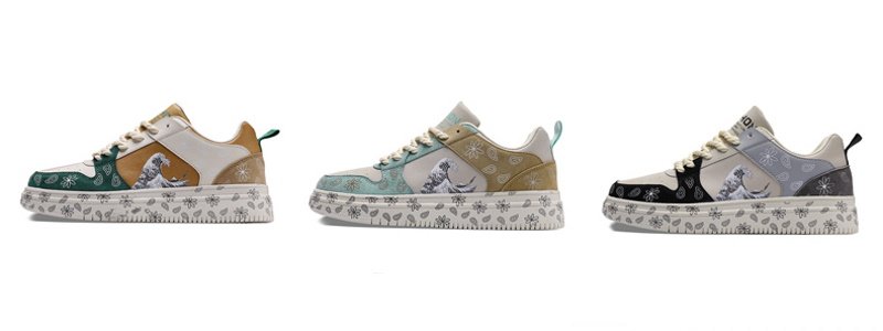 画像2: Men's Paisley bandana pattern & Ukiyo-e heart print LACE-UP SNEAKERS shoes  ユニセックス男女兼用ペイズリーバンダナ柄&浮世絵レースアップ スニーカー カジュアル シューズ (2)