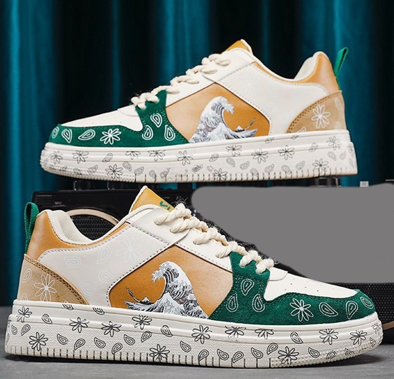 画像3: Men's Paisley bandana pattern & Ukiyo-e heart print LACE-UP SNEAKERS shoes  ユニセックス男女兼用ペイズリーバンダナ柄&浮世絵レースアップ スニーカー カジュアル シューズ (3)