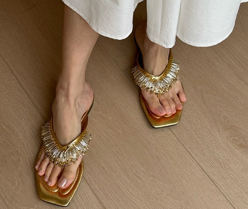 画像11: Beaded Retro Nail Drill sandals slippers 　ネイルドリルビーズトングサンダル  スリッパ (11)