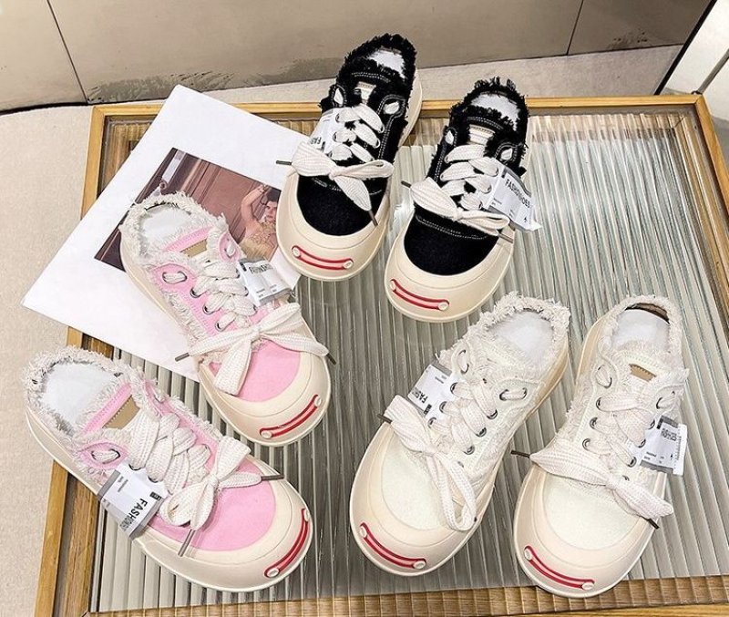 画像11: Women's open smile canvas thick bottom increased  sneakers　スマイル厚底キャンバスレーススニーカー＆ハーフスニーカー (11)