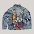 画像3: Bugs Bunny & Lola Bunny Denim Graffiti Paint Jacket men and women  バックスバニーローラバニー グラフィティペイント グラフィティ ペイント デニムジャケット Gジャン コート (3)