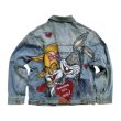 画像2: Bugs Bunny & Lola Bunny Denim Graffiti Paint Jacket men and women  バックスバニーローラバニー グラフィティペイント グラフィティ ペイント デニムジャケット Gジャン コート (2)