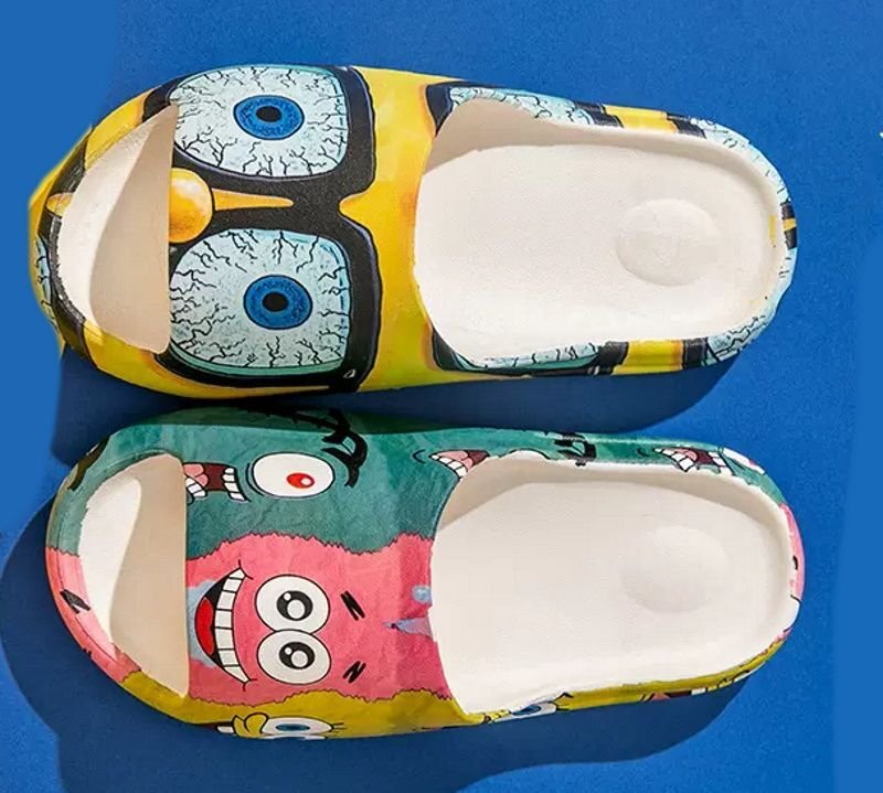 画像2: spongebobasymmetric  flat sandals slippers 　男女兼用ユニセックス スポンジボブ非対称プリントサンダル  スリッパ (2)