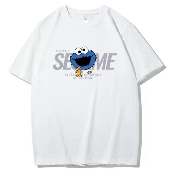 画像1: Sesame Street print Print Tshirts 　ユニセックス男女兼用  セサミーストリート＆スマイル半袖 Tシャツ (1)