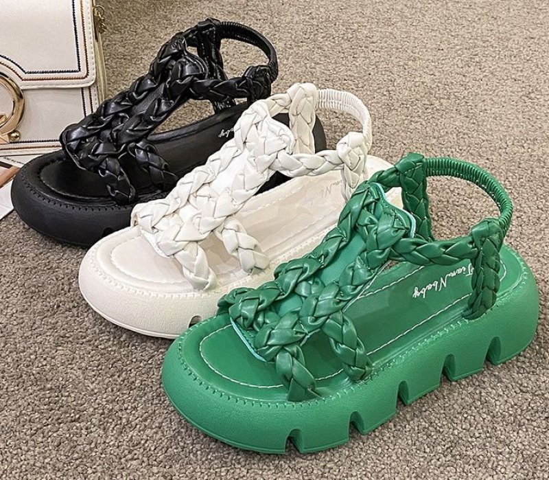 画像5: Leather mesh belt platform sandals slippers 　レザーメッシュベルト厚底プラットホームサンダル (5)