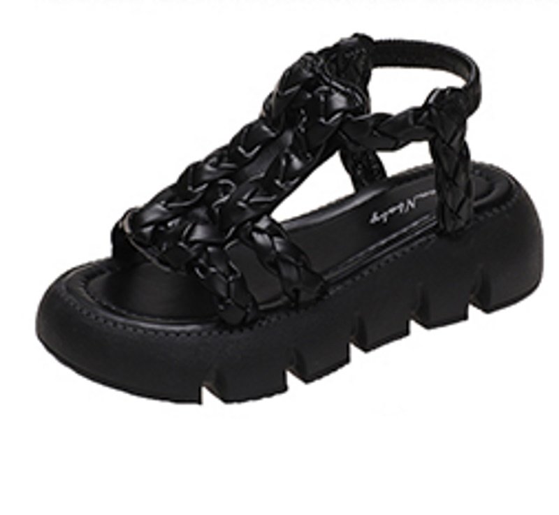 画像2: Leather mesh belt platform sandals slippers 　レザーメッシュベルト厚底プラットホームサンダル (2)