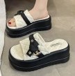 画像4: Leather  Quilted belt pong and platform sandals slippers 　レザーキルティングベルト厚底プラットフォームサンダル (4)