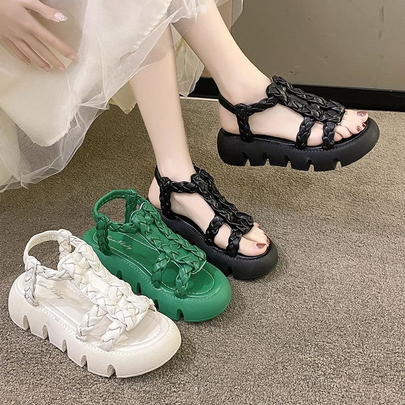 画像7: Leather mesh belt platform sandals slippers 　レザーメッシュベルト厚底プラットホームサンダル (7)