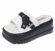 画像1: Leather  Quilted belt pong and platform sandals slippers 　レザーキルティングベルト厚底プラットフォームサンダル (1)