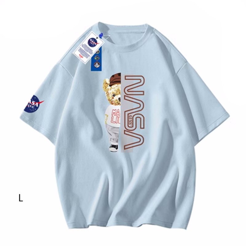 画像4: Half NASA x Bear logo Print Tshirts  ユニセックス男女兼用ハーフ&ハーフナサ×ベアプリント  半袖 Tシャツ (4)