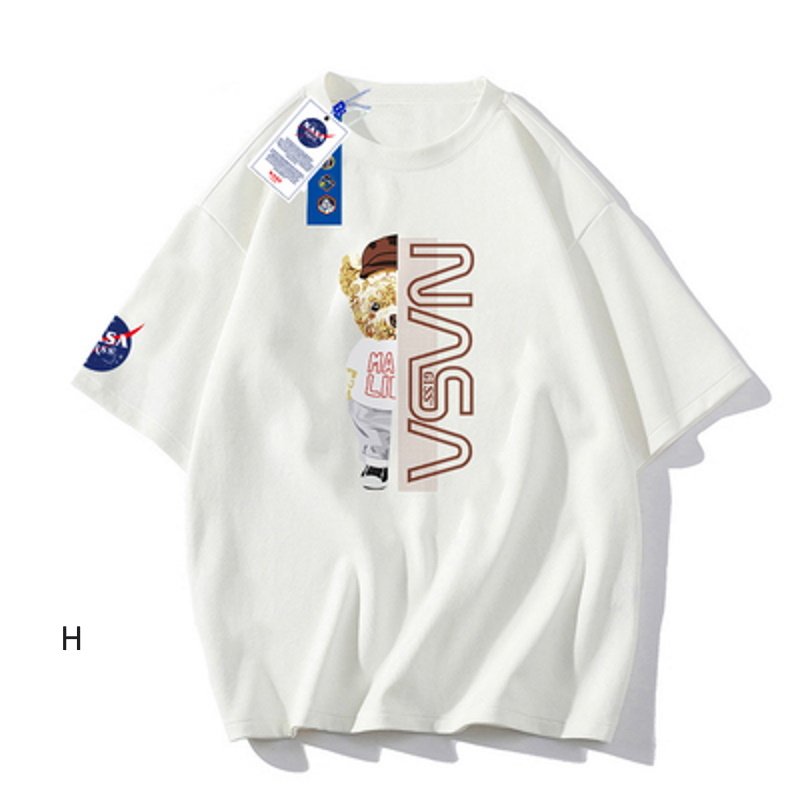 画像2: Half NASA x Bear logo Print Tshirts  ユニセックス男女兼用ハーフ&ハーフナサ×ベアプリント  半袖 Tシャツ (2)