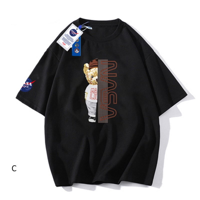 画像3: Half NASA x Bear logo Print Tshirts  ユニセックス男女兼用ハーフ&ハーフナサ×ベアプリント  半袖 Tシャツ (3)