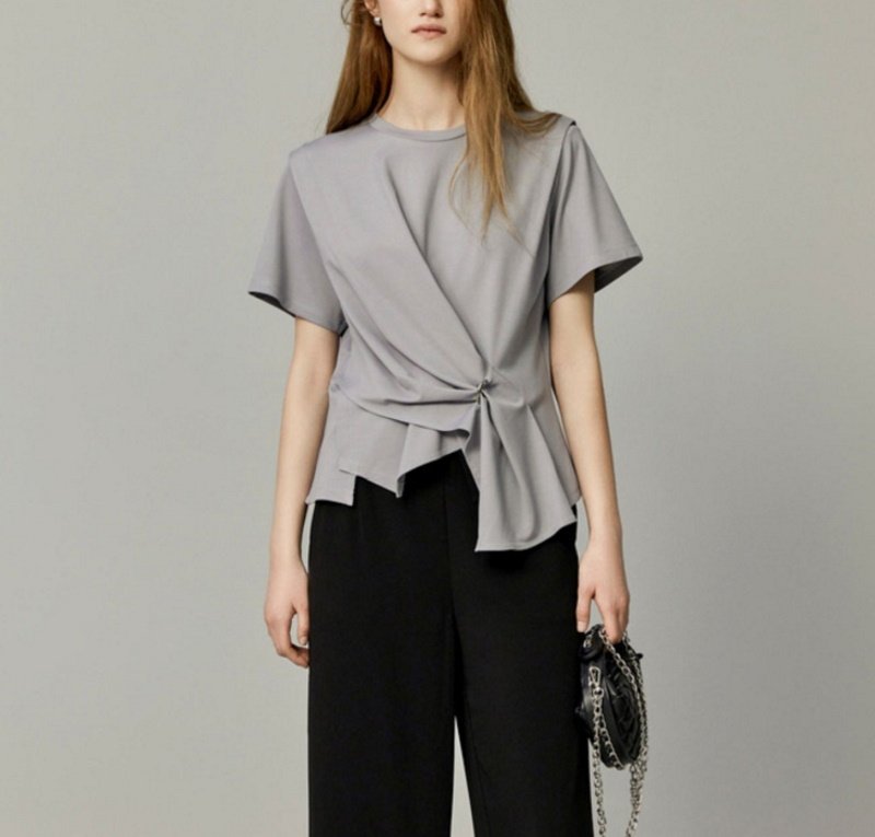 画像3: Irregular hem round neck short-sleeved t-shirt イレギュラーヘム ラウンドネック 半袖 Tシャツ (3)