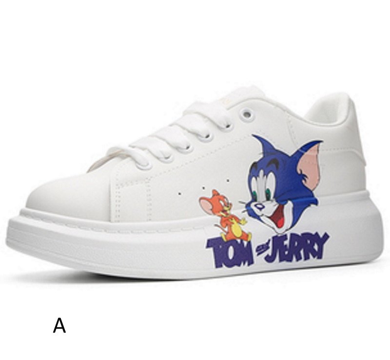 画像1:  Unisex Tom & Jerry Leather lace-up sneakers  ユニセックス メンズ男女兼用トム＆ジェリーレザーレースアップレザー スニーカー (1)