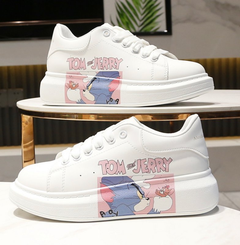 画像6:  Unisex Tom & Jerry Leather lace-up sneakers  ユニセックス メンズ男女兼用トム＆ジェリーレザーレースアップレザー スニーカー (6)