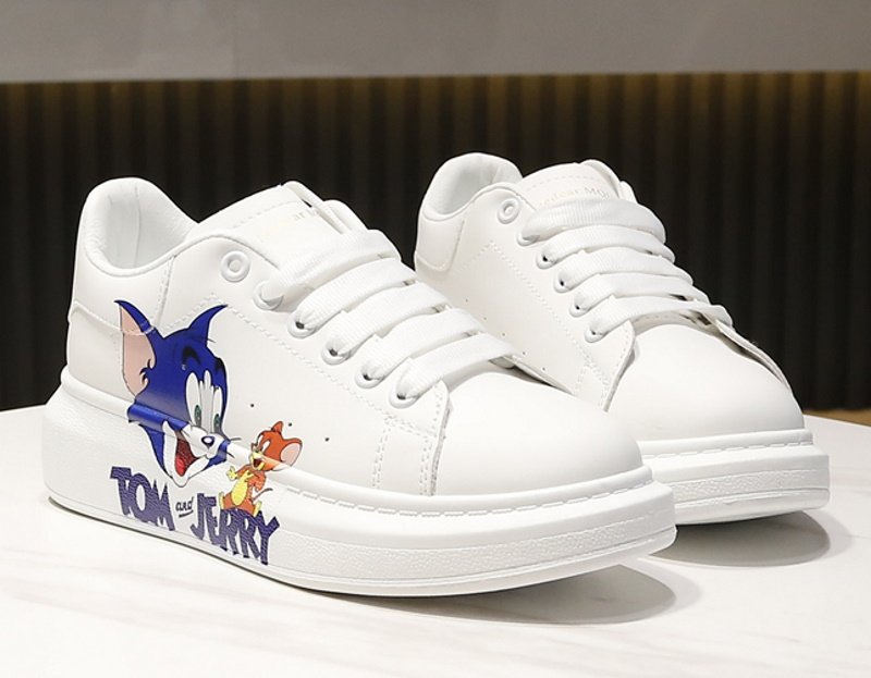 画像4:  Unisex Tom & Jerry Leather lace-up sneakers  ユニセックス メンズ男女兼用トム＆ジェリーレザーレースアップレザー スニーカー (4)