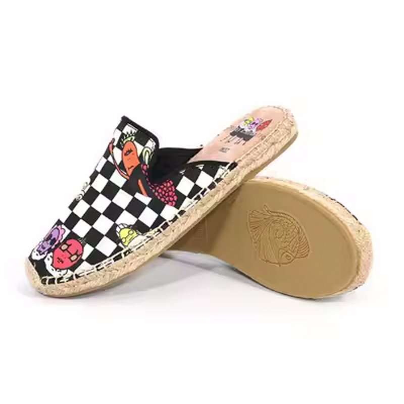 画像6: Women Damier & Comic Print espadrilles sandals slippers 　ダミエ＆コミックプリントエスパドリーユフラットサンダル 　スリッパ (6)