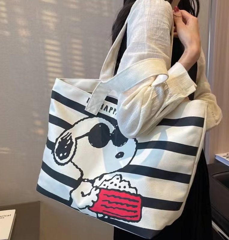 画像5: Snoopy & Minnie CANVAS LARGE TOTE SHOULDER BAG　スヌーピー＆ミニー キャンバスラージトートショルダーバッグ (5)