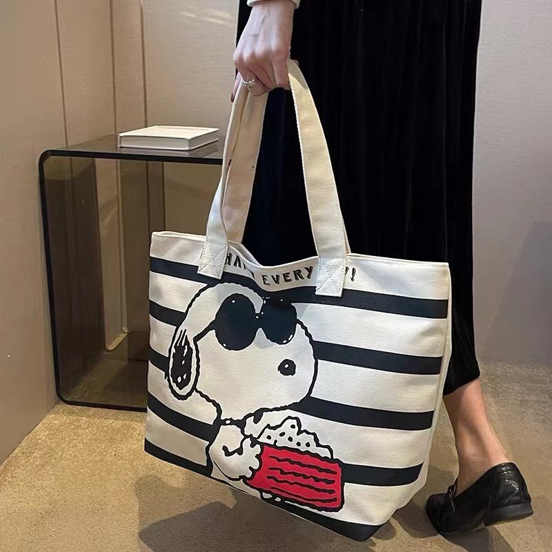 画像9: Snoopy & Minnie CANVAS LARGE TOTE SHOULDER BAG　スヌーピー＆ミニー キャンバスラージトートショルダーバッグ (9)