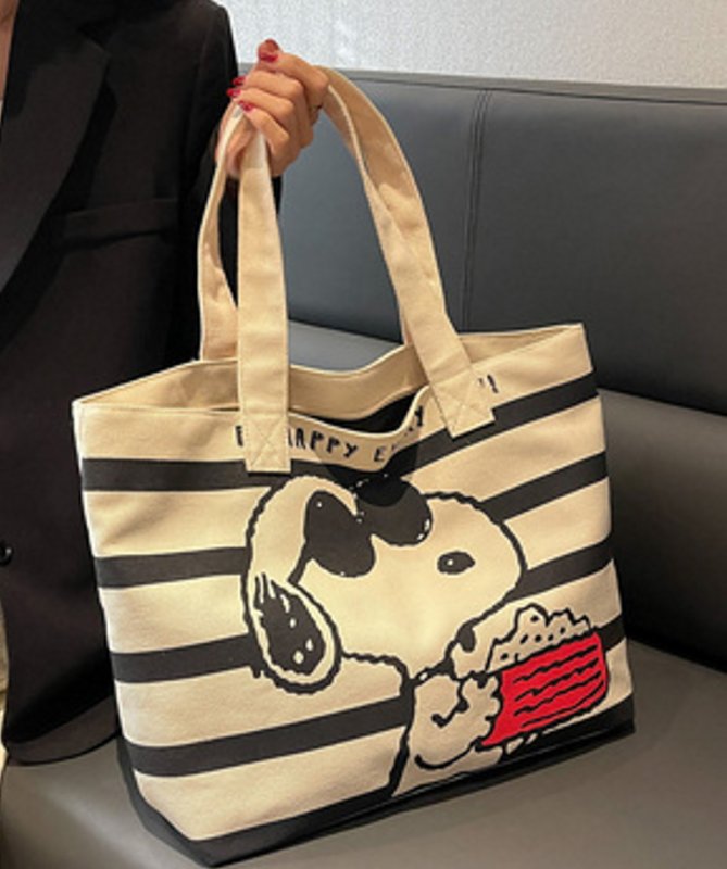 画像6: Snoopy & Minnie CANVAS LARGE TOTE SHOULDER BAG　スヌーピー＆ミニー キャンバスラージトートショルダーバッグ (6)