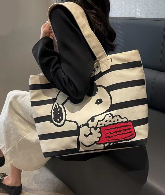 画像10: Snoopy & Minnie CANVAS LARGE TOTE SHOULDER BAG　スヌーピー＆ミニー キャンバスラージトートショルダーバッグ (10)