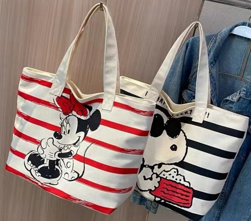 画像3: Snoopy & Minnie CANVAS LARGE TOTE SHOULDER BAG　スヌーピー＆ミニー キャンバスラージトートショルダーバッグ (3)