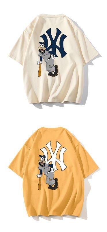 画像4: Goofy x NY New York basebal Print Tshirts  ユニセックス男女兼用グーフィー×NYニューヨーク ベイスボール 半袖 Tシャツ (4)