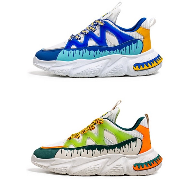 画像2:  Unisex graphic paint style lace-up sneakers  ユニセックス メンズ男女兼用グラフィックペイントレースアップレザー スニーカー (2)