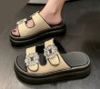 画像7: Square Buckle Rhinestone platform sandals slippers 　スクエア バックル ラインストーン厚底プラットフォームサンダルスリッパ (7)