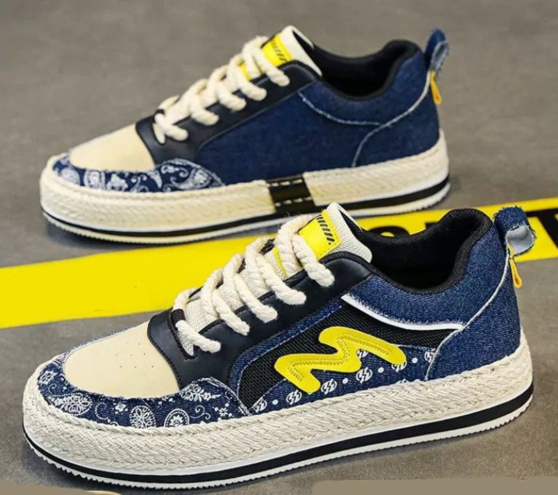 画像5:  Unisex Paisley bandana print & logo lace-up sneakers  ユニセックス メンズ男女兼用ペイズリーバンダナ柄&ロゴレースアップレザー スニーカー (5)