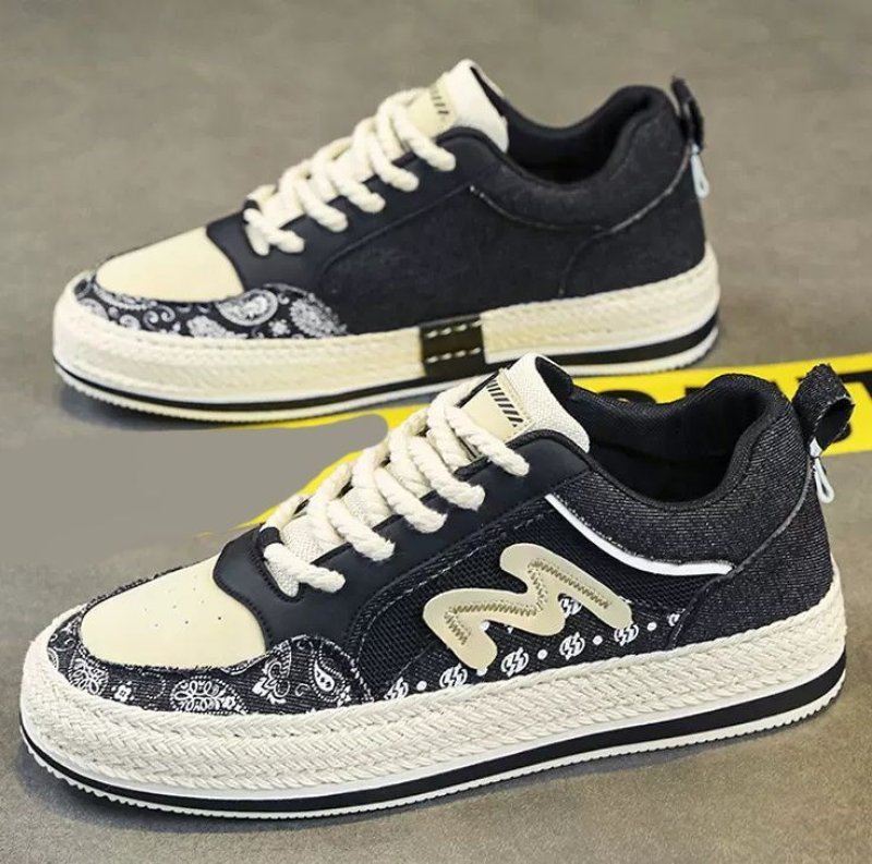 画像6:  Unisex Paisley bandana print & logo lace-up sneakers  ユニセックス メンズ男女兼用ペイズリーバンダナ柄&ロゴレースアップレザー スニーカー (6)