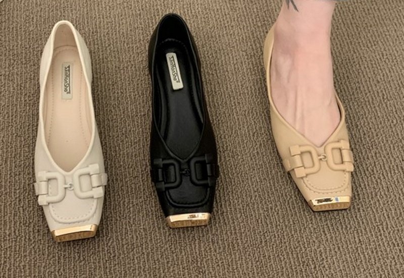 画像8: women's Retro all-match square toe peas shoes  Pumps 金具レトロオールマッチスクエアトゥピーズフラットパンプス (8)