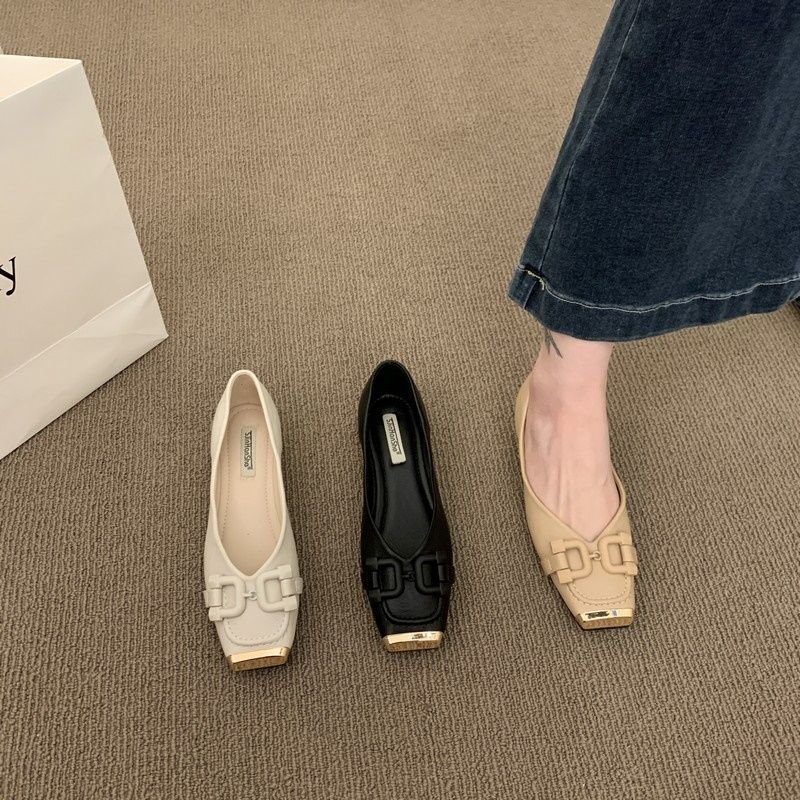 画像7: women's Retro all-match square toe peas shoes  Pumps 金具レトロオールマッチスクエアトゥピーズフラットパンプス (7)