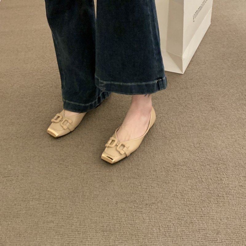 画像5: women's Retro all-match square toe peas shoes  Pumps 金具レトロオールマッチスクエアトゥピーズフラットパンプス (5)