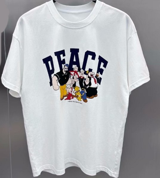 画像1: PEACE Popeye family Print Tshirts 　ユニセックス男女兼用ポパイファミリープリント  半袖 Tシャツ (1)