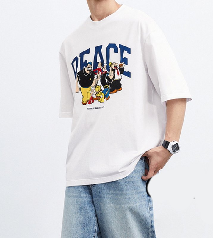 画像5: PEACE Popeye family Print Tshirts  ユニセックス男女兼用ポパイファミリープリント  半袖 Tシャツ (5)