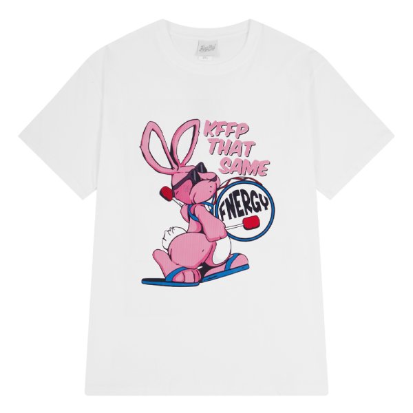 画像1: rabbit print oversize T-shirt　ユニセックス男女兼用ラビットプリントオーバーサイズ 半袖 Tシャツ (1)