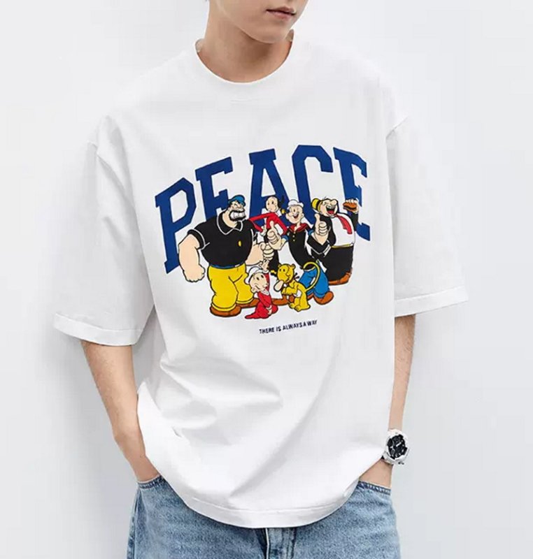画像3: PEACE Popeye family Print Tshirts  ユニセックス男女兼用ポパイファミリープリント  半袖 Tシャツ (3)