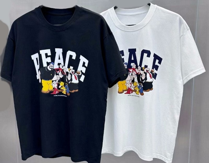 画像2: PEACE Popeye family Print Tshirts  ユニセックス男女兼用ポパイファミリープリント  半袖 Tシャツ (2)