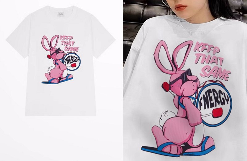 画像3: rabbit print oversize T-shirt ユニセックス男女兼用ラビットプリントオーバーサイズ 半袖 Tシャツ (3)