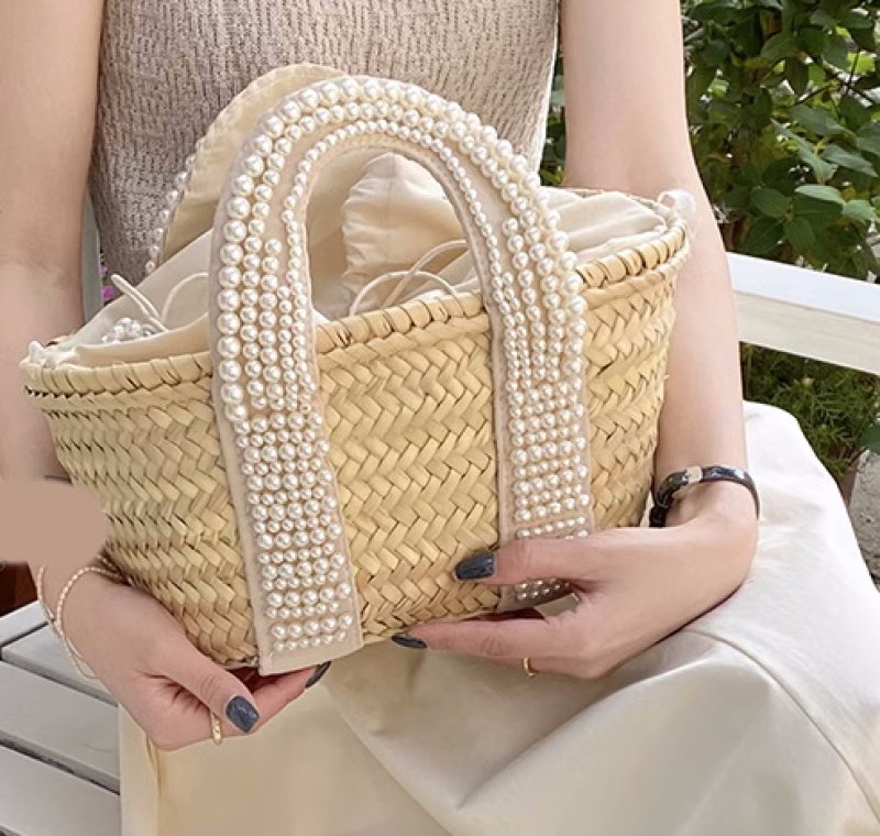 画像7: Crystal Diamond & Pearl & Color Stone Small Basket Tote Shoulder Bag straw woven bag クリスタルダイヤモンド&パール&カラーストーンスモールかごトートショルダーバッグ籠かごバッグバスケットバッグ (7)