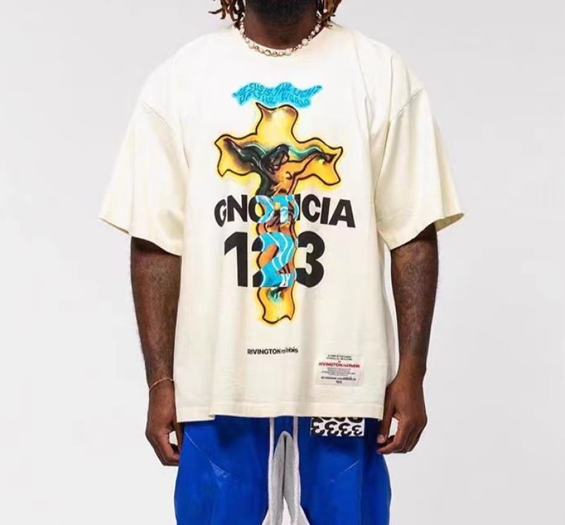 画像4: RRR123 burning cross print Tshirts 　ユニセックス男女兼用 RRR123バーニング クロスプリント 半袖 Tシャツ (4)