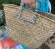 画像8: crystal diamond handle tote basket bag straw woven bag　クリスタルダイヤモンドハンドルトート籠かごバッグバスケットバッグ (8)