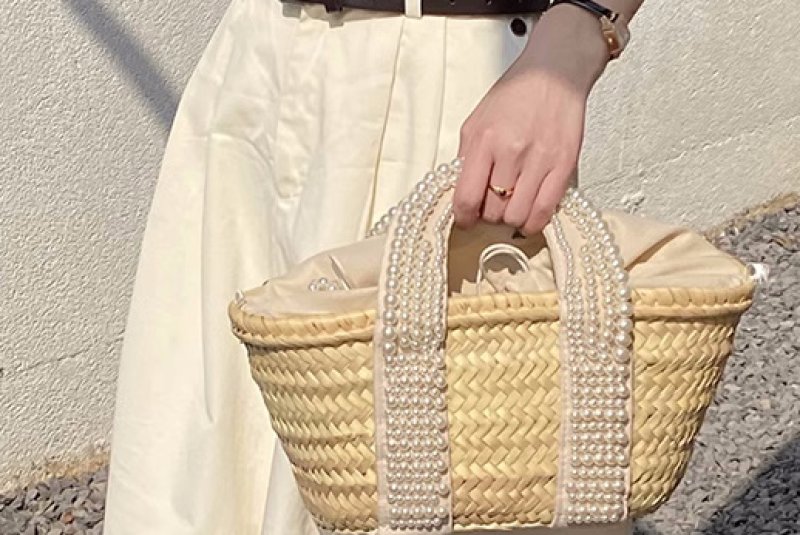 画像6: Crystal Diamond & Pearl & Color Stone Small Basket Tote Shoulder Bag straw woven bag クリスタルダイヤモンド&パール&カラーストーンスモールかごトートショルダーバッグ籠かごバッグバスケットバッグ (6)