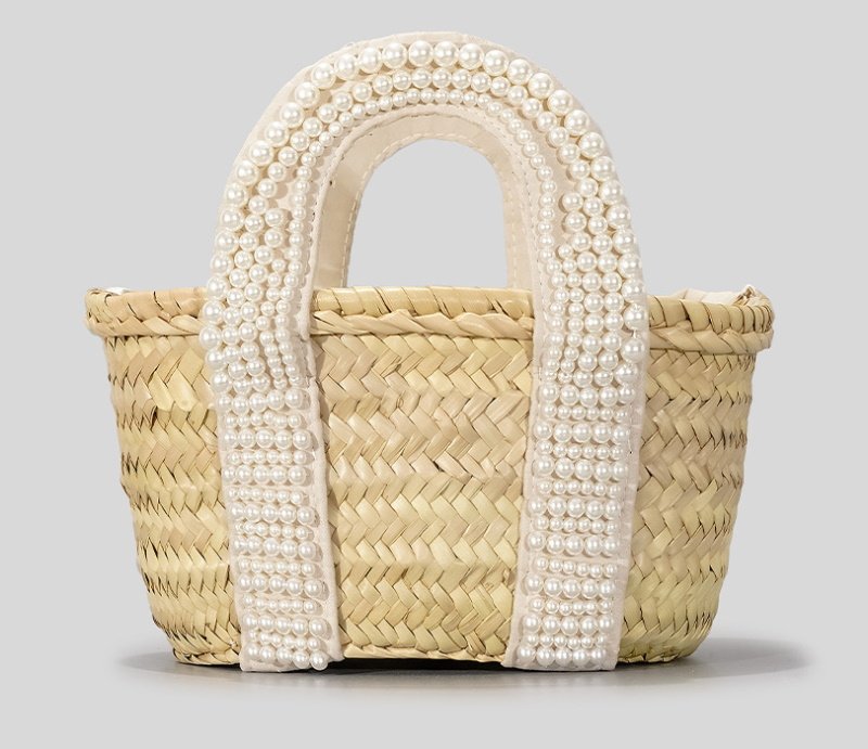 画像2: Crystal Diamond & Pearl & Color Stone Small Basket Tote Shoulder Bag straw woven bag クリスタルダイヤモンド&パール&カラーストーンスモールかごトートショルダーバッグ籠かごバッグバスケットバッグ (2)