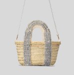 画像9: Crystal Diamond & Pearl & Color Stone Small Basket Tote Shoulder Bag straw woven bag　クリスタルダイヤモンド＆パール＆カラーストーンスモールかごトートショルダーバッグ籠かごバッグバスケットバッグ (9)