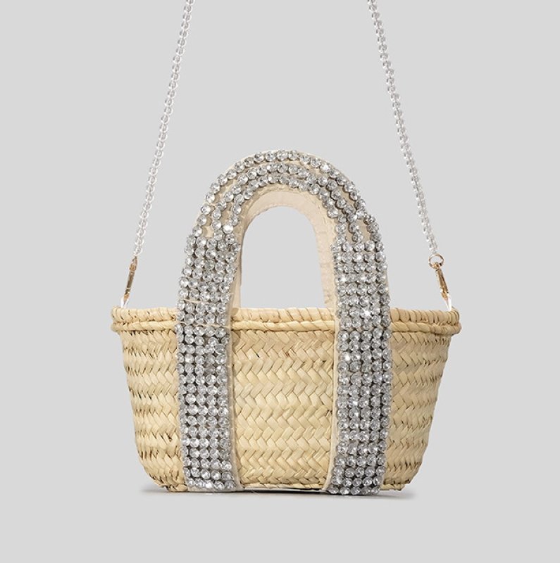 画像9: Crystal Diamond & Pearl & Color Stone Small Basket Tote Shoulder Bag straw woven bag クリスタルダイヤモンド&パール&カラーストーンスモールかごトートショルダーバッグ籠かごバッグバスケットバッグ (9)