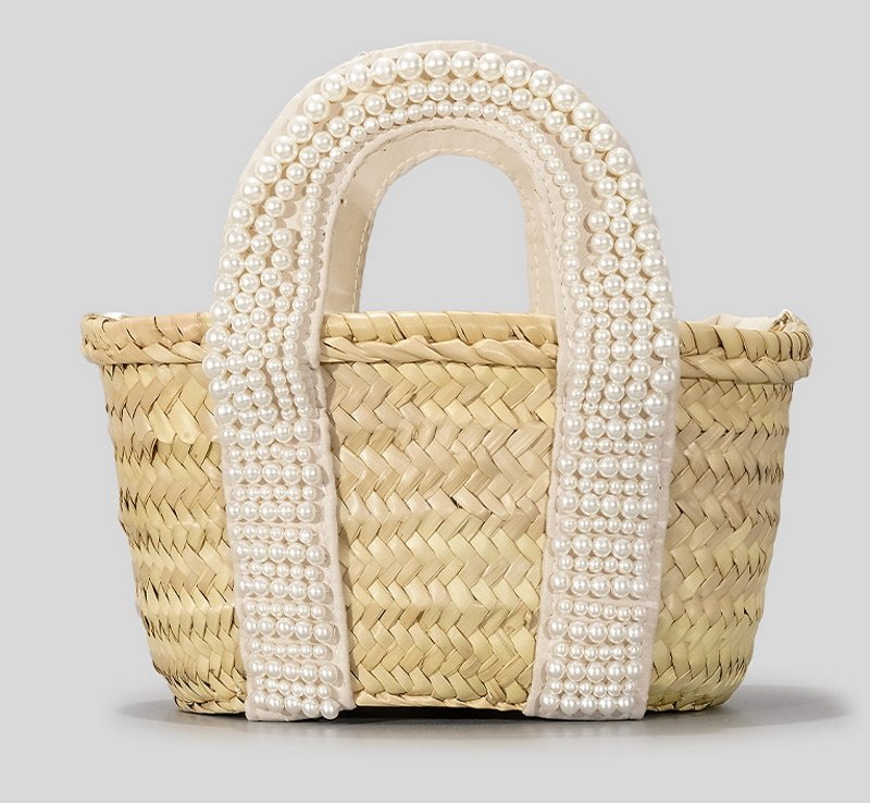 画像5: Crystal Diamond & Pearl & Color Stone Small Basket Tote Shoulder Bag straw woven bag クリスタルダイヤモンド&パール&カラーストーンスモールかごトートショルダーバッグ籠かごバッグバスケットバッグ (5)