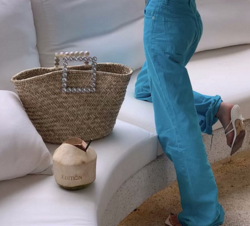 画像7: crystal diamond handle tote basket bag straw woven bag クリスタルダイヤモンドハンドルトート籠かごバッグバスケットバッグ (7)